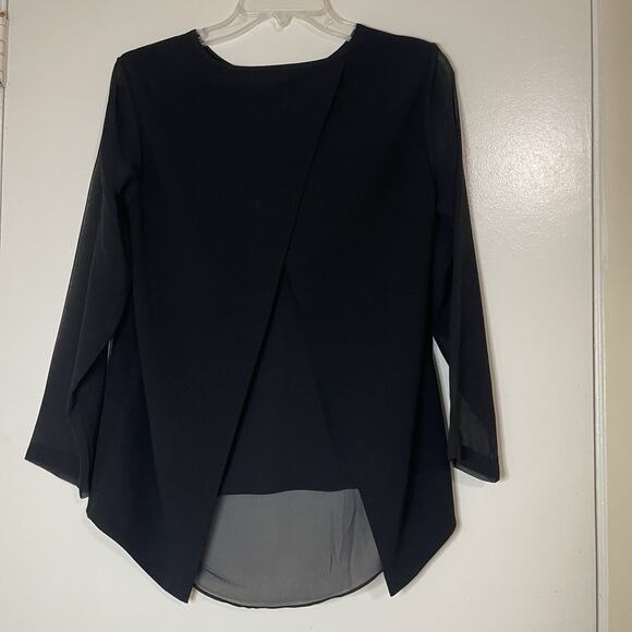 Rag & Bone Blouse Black Chiffon Split Back Sheer Sleeves top Small - Picture 5 of 6